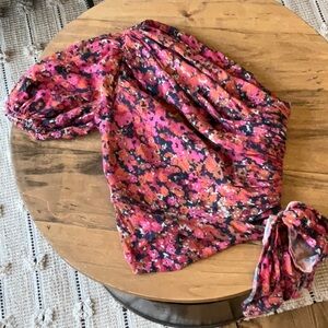 Amanda Uprichard  Pink and Purple Puff Sleeve Ruched Blouse xs